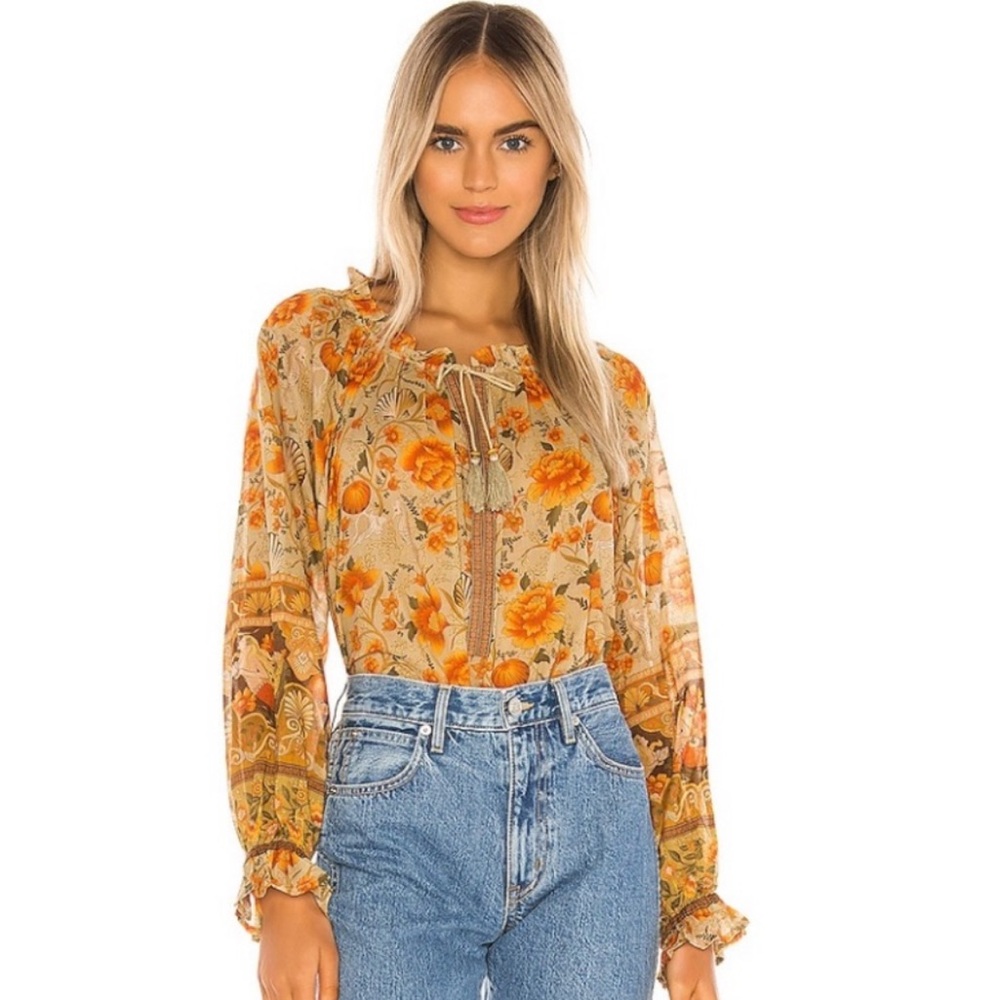 SPELL and the gypsy Seashell mermaid pattern blouse in Orange sand small